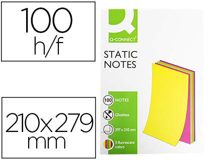 Bloc 100 notas magneticas quita y pon Q-Connect 210x297mm. 5 colores fluorescentes